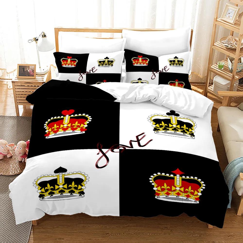 3PC Couple_Lover White Black Luxury Bedding Set Printed Duvet Cover Bedding Set Comfortable Breathable Sheet Cotton Bedding