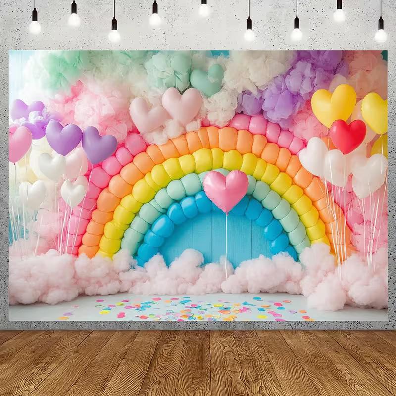 Banner Sfondo Festa a Tema Palloncini Pastello Arcobaleno Carino 2D