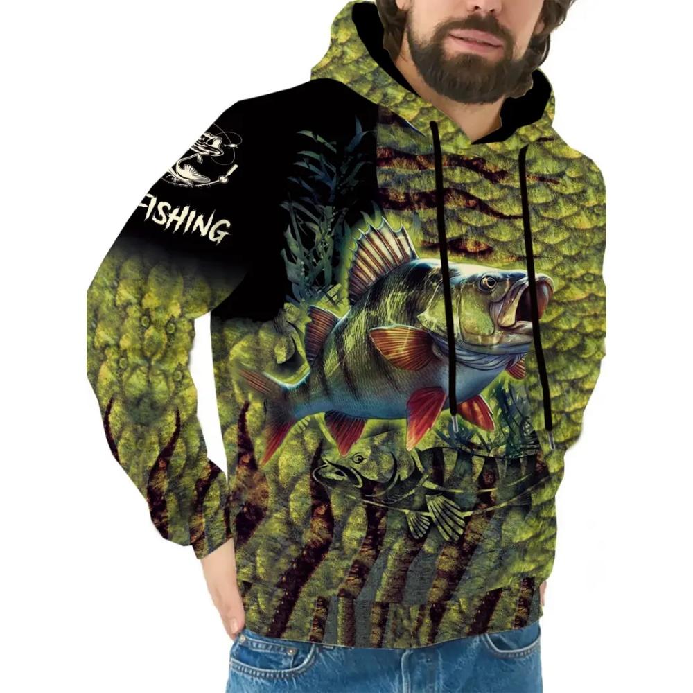 Módní rybářská grafická mikina s kapucí Pohodlný outdoorový pulovr 3D potisk Dlouhý rukáv Top Streetový Oversized Streetwear Oblečení