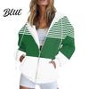 Loose Fit Women Jacket Fall Winter Hoodie Zipper Closure Casual Breathable Striped Coat with Pockets Drawstring Hooded Long Sleeves Top