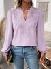 2024 Women's V-Neck Lace Solid Color Long-Sleeve Casual Top for Autumn and Winter.