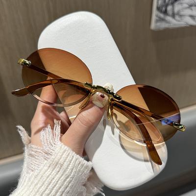 Unpolarisierte randlose ovale Damen Sonnenbrille Vintage Punk Sonnenbrille Trendige rahmenlose Schattierungen