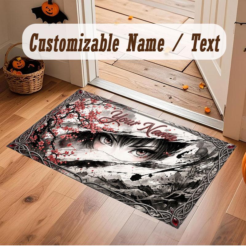 Floral Garden Theme Crystal Velvet Floor Rug Personalized Custom Name Text Warm Carpet Home Decoration