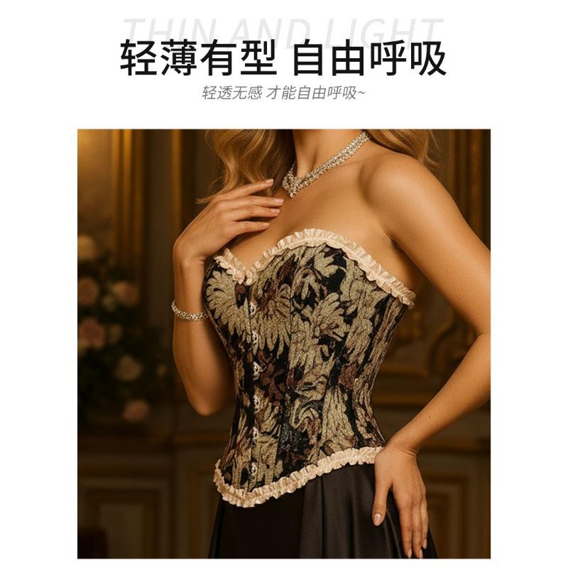 Vintage French Floral Palace Boned Strapless Short Shaper Corset Top