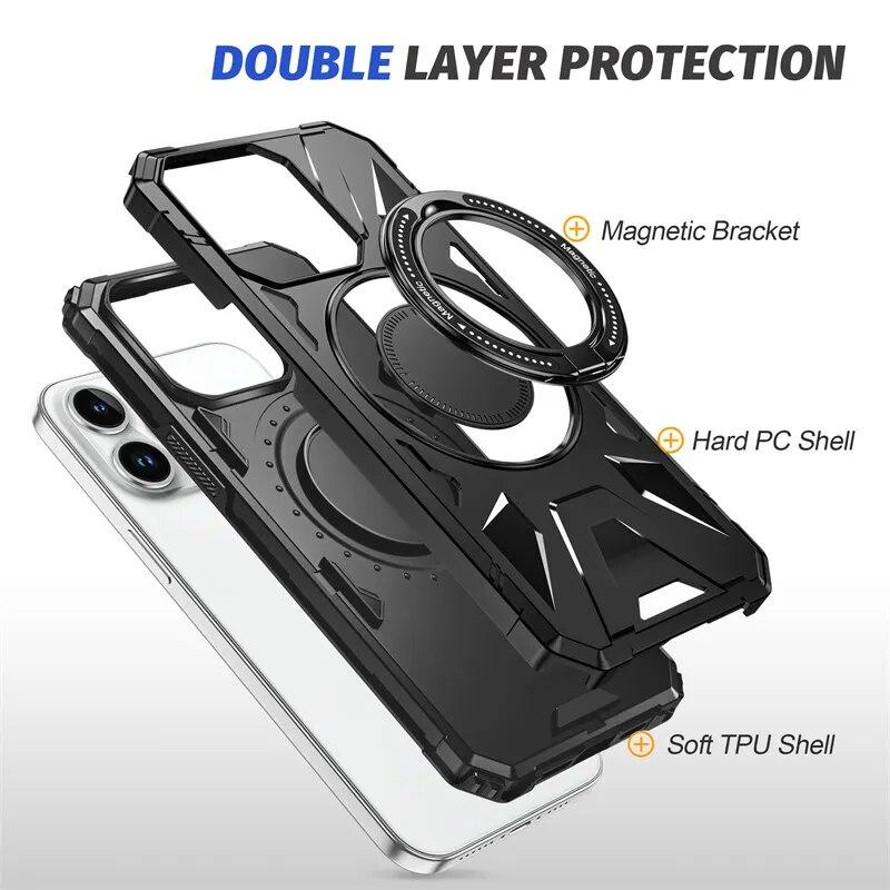 Neue Top Qualität Ring Ständer Halter Fall Für iPhone 15 11 12 13 14 Pro Max Magnetische Drahtlose Lade rüstung Harte PC Stoßfest Abdeckung