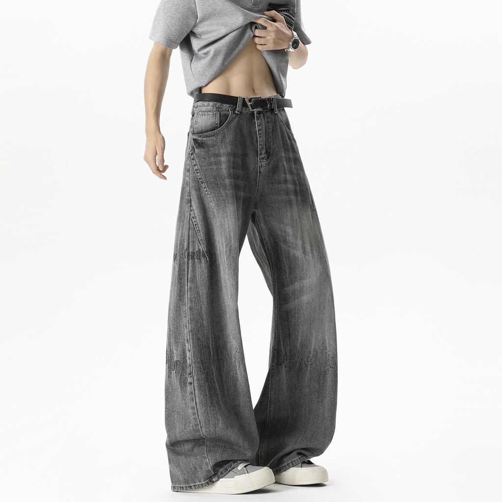 American Retro Scimitar Jeans Heavy Washed Deconstruction Wide Leg Pants Bamboo Pattern Washed Floor Pants High Street Long