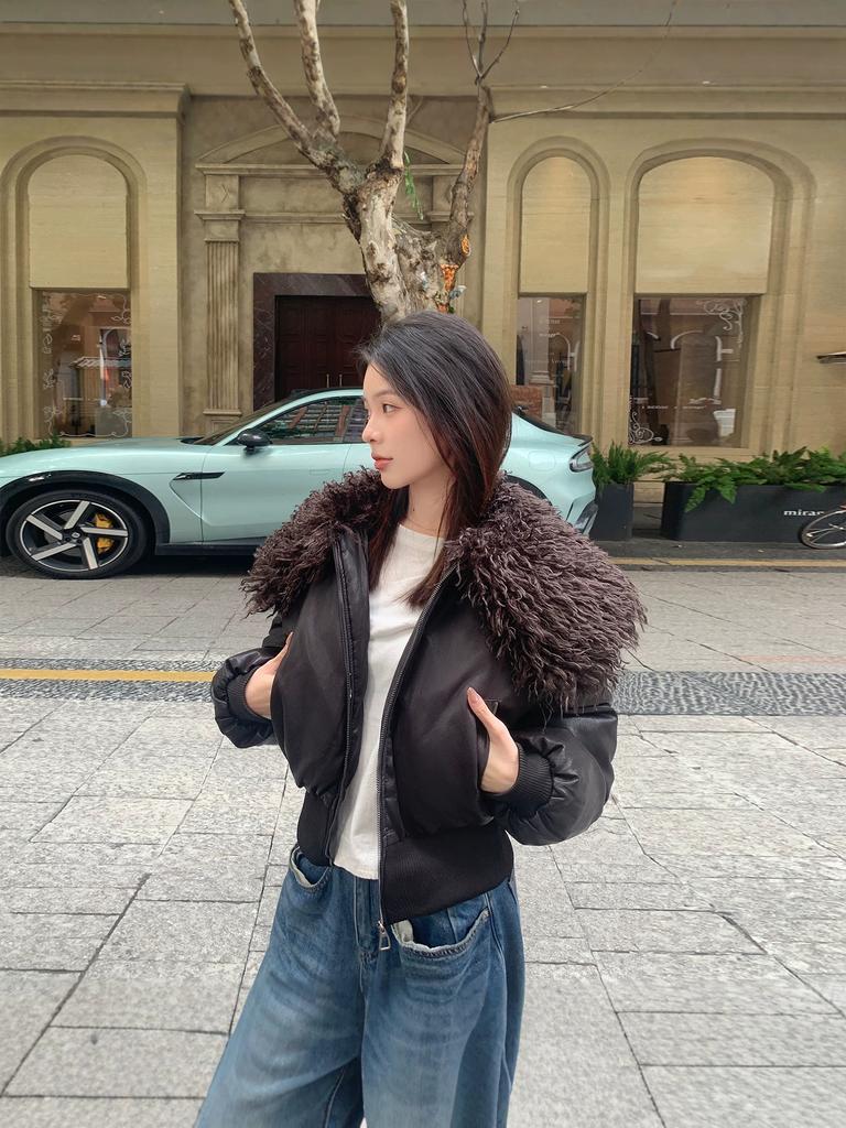 Winter new pu down cotton clothes women's short lamb wool collar pie to overcome the tide of thickened women's coats
