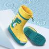 Kids Rain Boots Slip Resistant Cartoon Dinosaur Waterproof Rubber Children Tall Rain Shoes for Boys Girls Yellow and