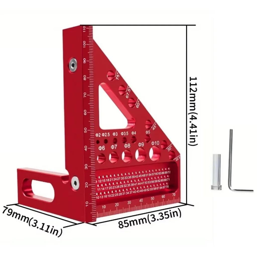 Aluminum 3D Multi-Angle Measuring Tool - Extended Design with Dowel Pin for Woodworking (Durable, Adjustable, Precision Layout)