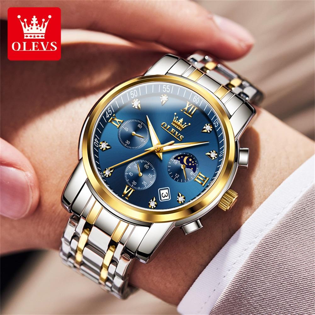 OLEVS 2858 Quartz Watch Men's Deep Waterproof Stainless Steel Strap Calendar Luxury Men's Watch