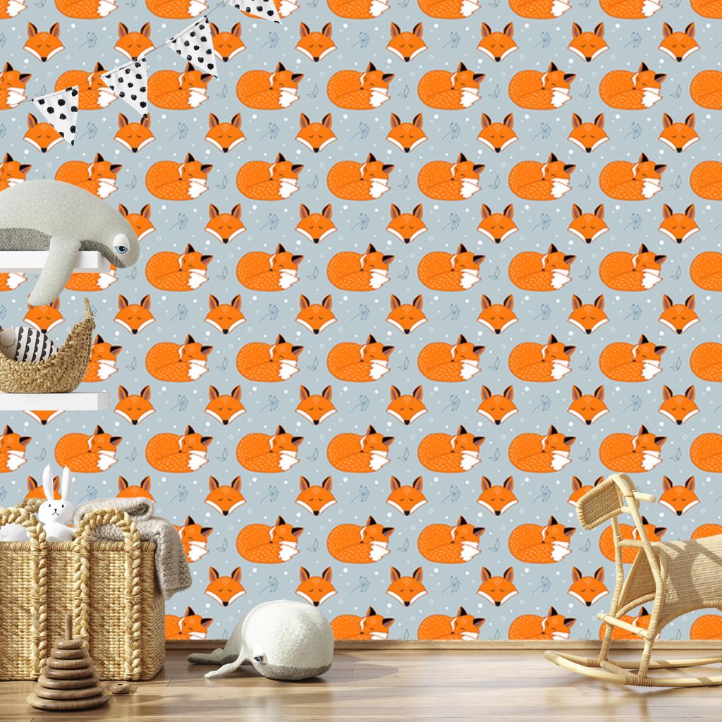 Sleeping foxes wallpaper made of plants for living room and bedroom 50x1000