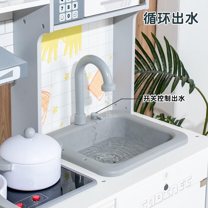 New White Kitchen Play House Toys Wooden Simulation Kitchen Toys Children's Birthday Gift
