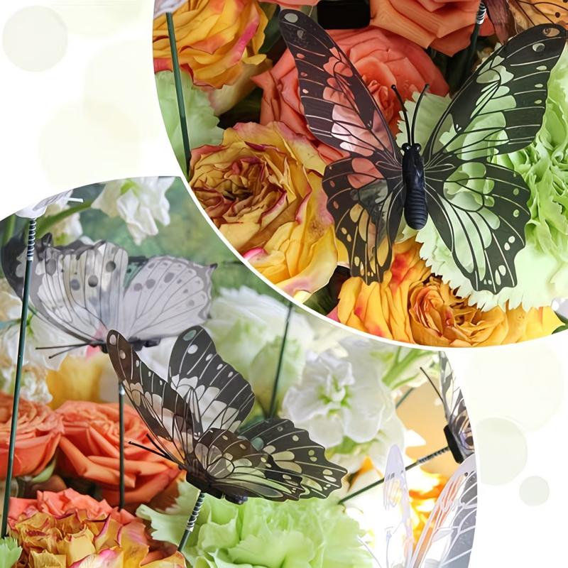 New 10/30pcs 3D Black White Faux Butterfly Garden Stake Flower Vase Decoration Outdoor Garden Patio Decoration Party Decoration