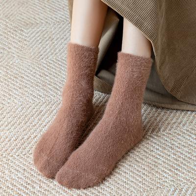 Autumn and Winter Warm Middle Tube Women's Pure Color Socks Plush Home Floor Sleep Sock