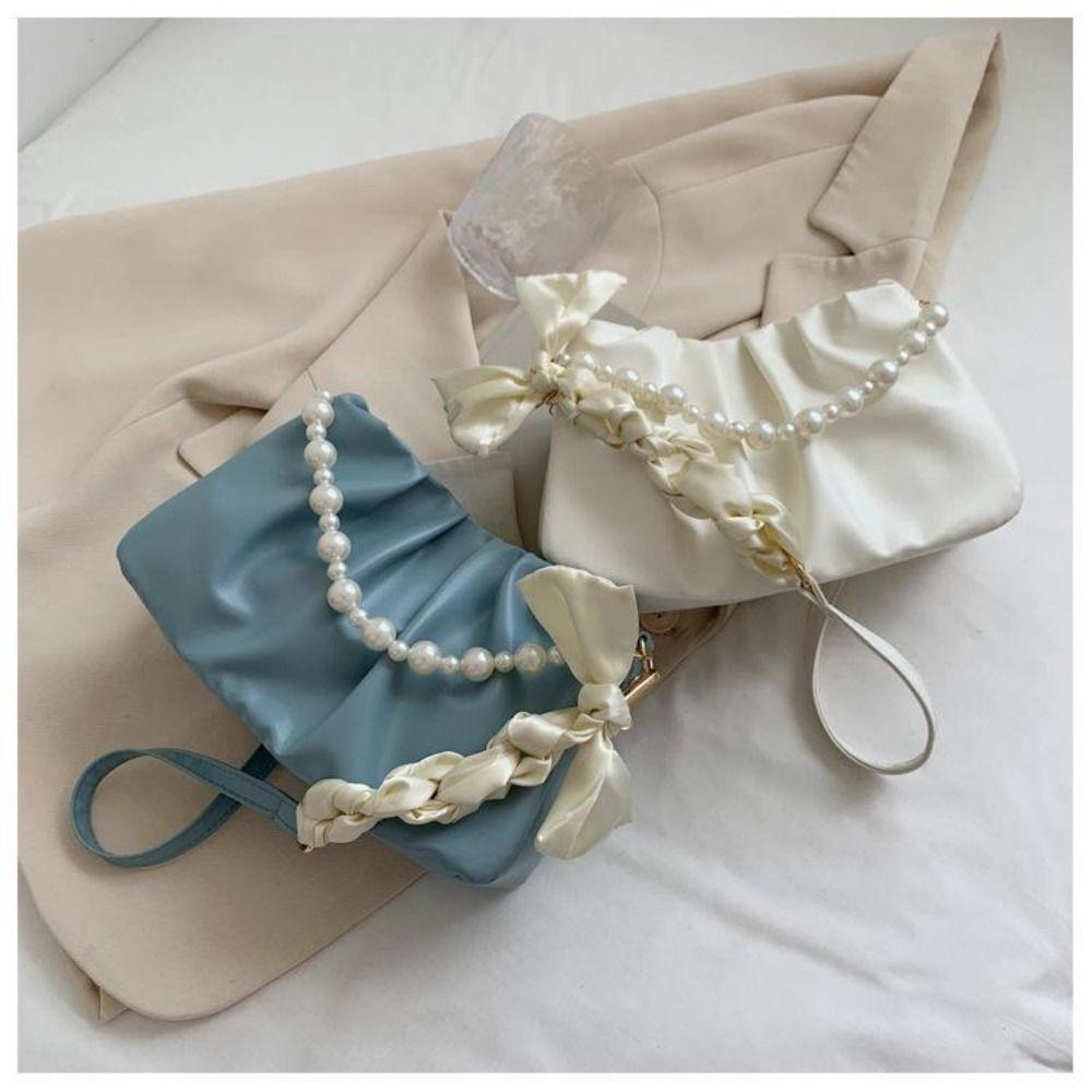 Luxury Pleated Shoulder Bag PU Leather with Pearl Cloud Underarm Bags Small Handbags Women Purse