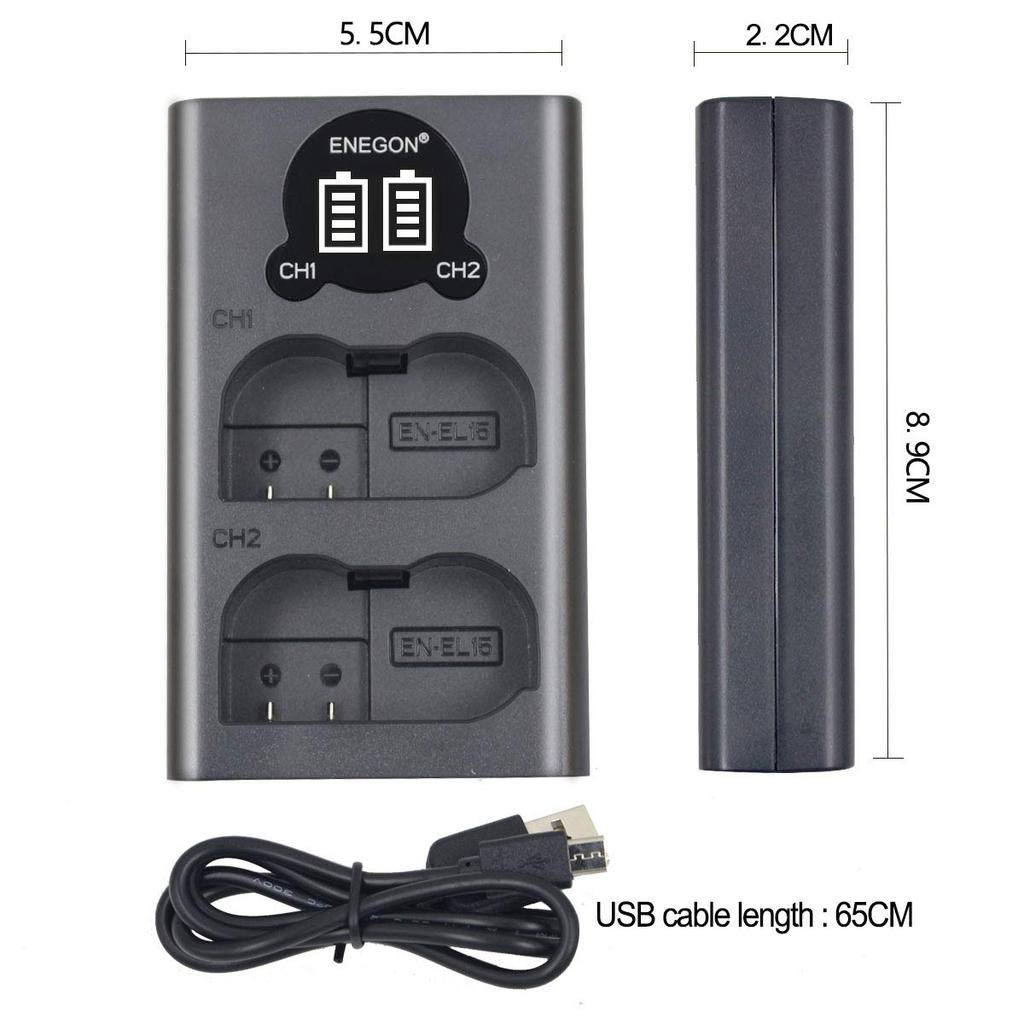ENEGON Dual LED Charger for Nikon EL15a Camera Including Nikon and Z5 EN-EL15 EN-EL15c, EL15b, Batteries, D7100, D750, D7000, D7200, D600, D810a, Zf,