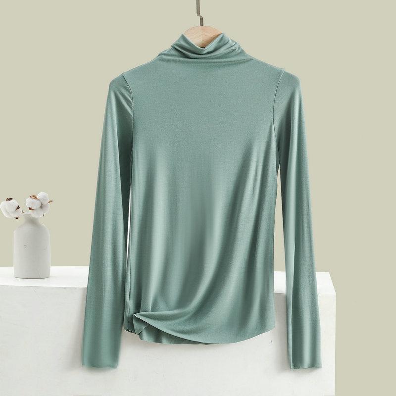 

Женская футболка-подкладка Осень-зима с воротником-стойкой Тонкая футболка Однотонная базовая универсальная майка-топ 2XL светло-зеленый