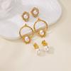 18K Gold‑Plated Stainless‑Steel Lace‑Pattern Oval Women Stud Earrings, Retro Niche Versatile Ear Jewelry