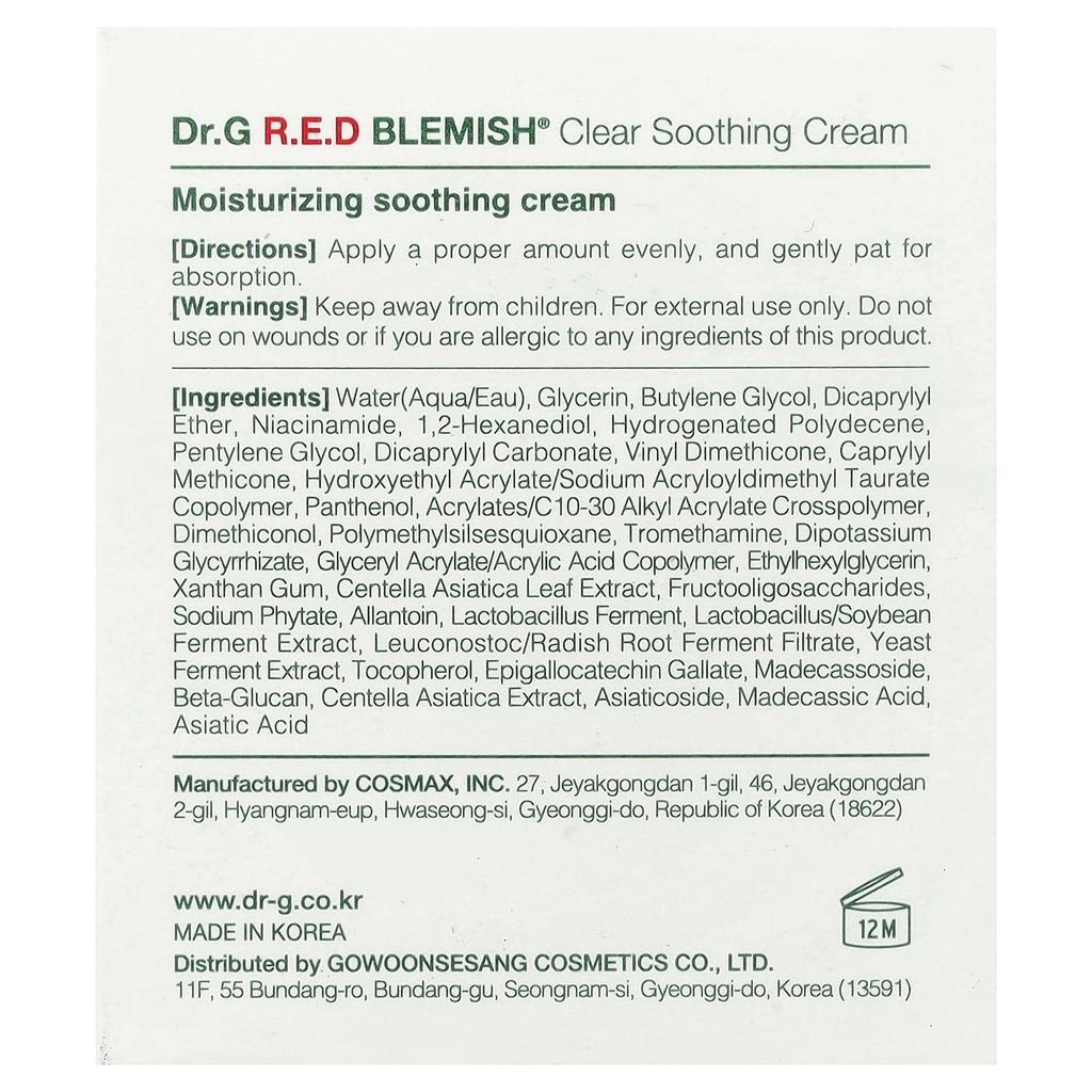 Dr. G, RED Blemish®, Clear Soothing Cream, For Sensitive Skin, 70ml (2.36 fl oz)