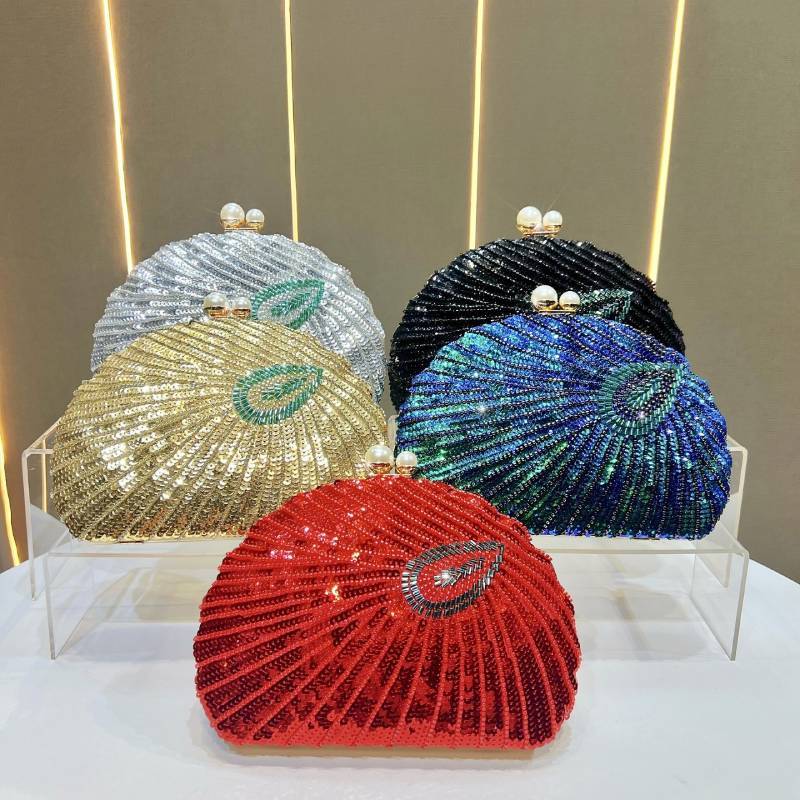 Handbag Pearl Embellished Clutch With Shell Appearance Design For Evening Party Dress