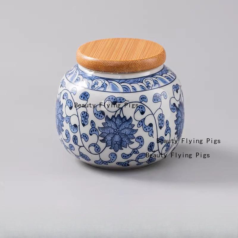 Ceramic Blue and White Tea Jar Moisture Proof Powder Container Chinese Spice Jar Facial Mask Powder Can Tea Ceremony Accessories
