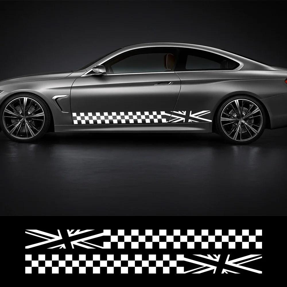 Car Window Door Side Striped Stickers Grid Flag Vinyl Decals Waterproof Self Adhesive Auto Body Decoration Stickers Accessories