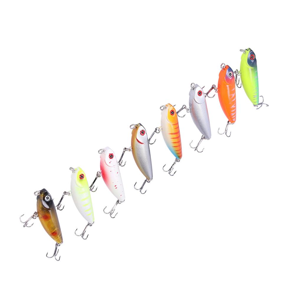 8pcs Fishing Lures Hard Bait 3D Eyes Floating Pencil Fishing Lure with Treble Hook