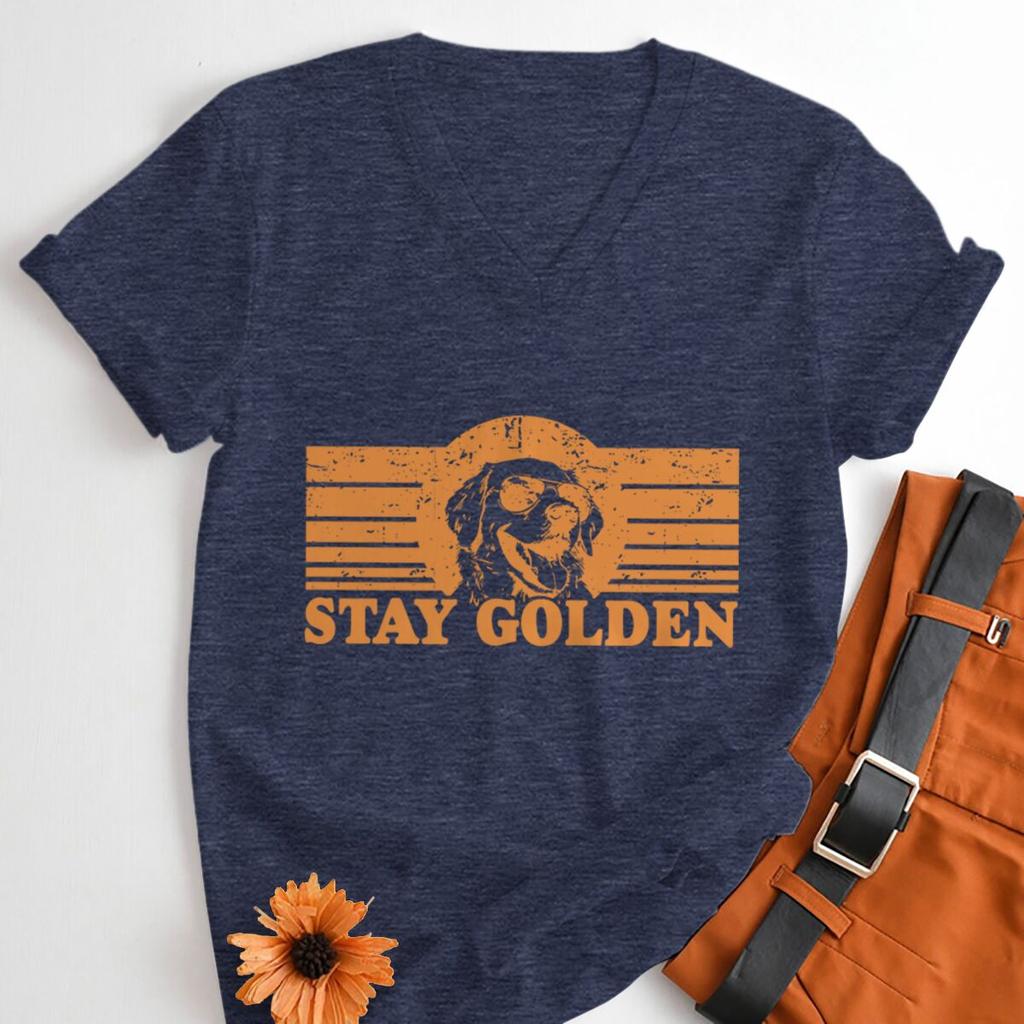 Stay Golden Shirts for Women Funny Golden Retriever Tshirt Dog Lover Gift Vneck Casual Tops Golden Dog Mom Harajuku Tops Tees