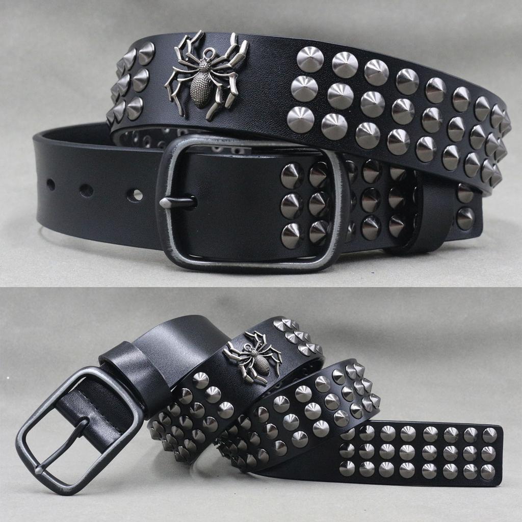 Metal Rivet Belt Luxury Designers Men Rivet Punk Belt Cow Genuine Leather Cintos Masculinos Male Women Rock Hip Hop Strap Waist