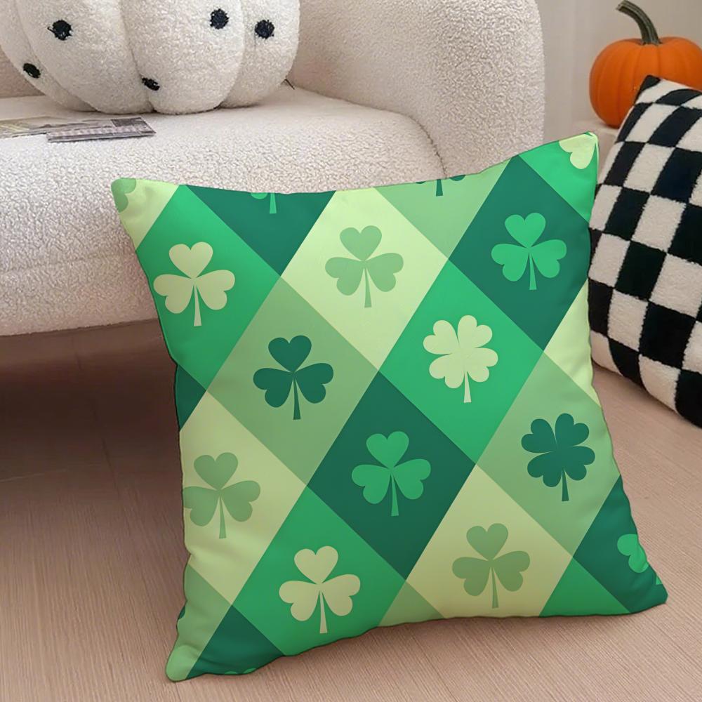 LLucky Four Leaf Clover Cushion Cover Throw Pillow Cover Hidden Button Durable Polyester Chair Cushion