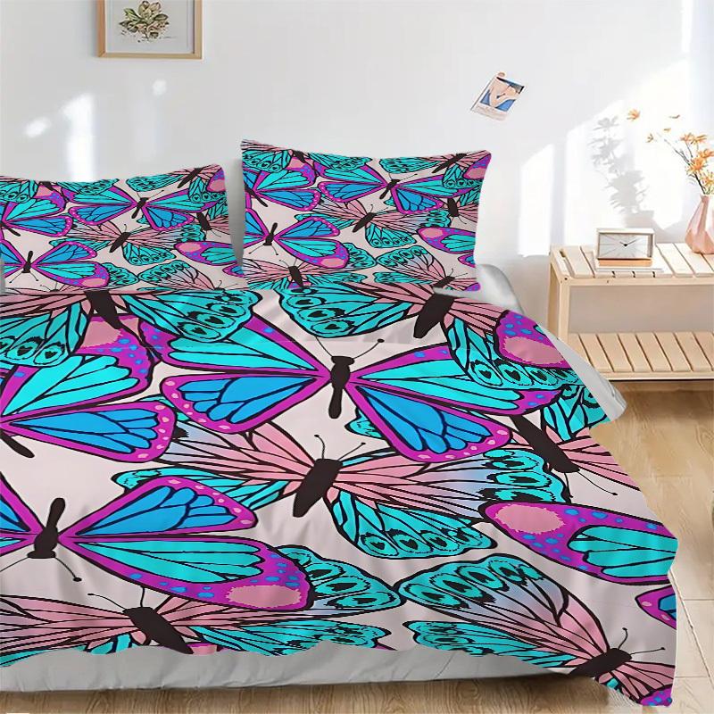 

3pcs Butterfly Print Bedding Set, Suitable for Bedroom Decoration, (Includes 1 Duvet Cover And 2 Pillowcases, Quilt Not Included) yy250822167 135x200cm