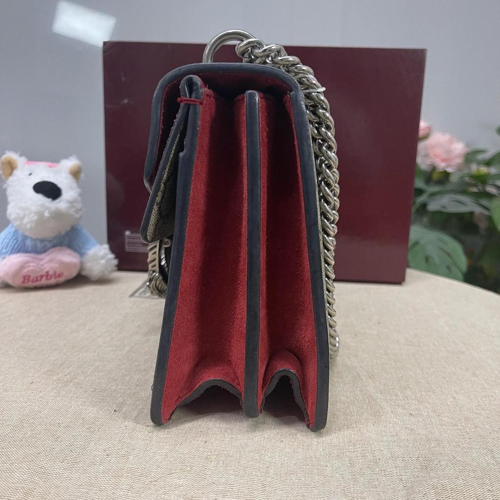 [Pre-Owned] Dionysus Chain Tiger Head Buckle Logo Canvas And Leather Shoulder Bag Small - Very Good #T92N1H