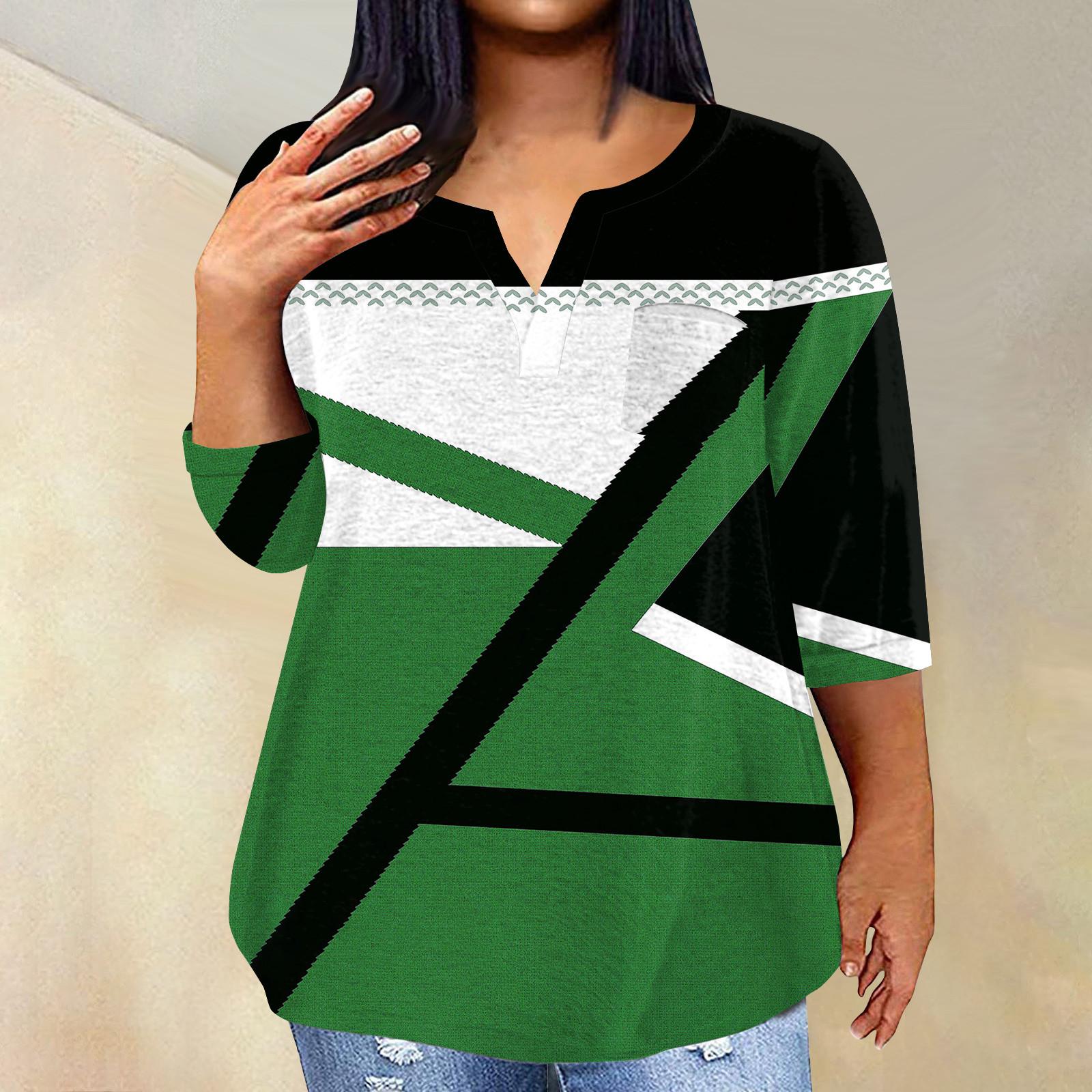 

Женский модный повседневный пуловер с рукавами три четверти и V-образным вырезом с принтом, топ с рукавами 4/3 XXXL зелёный