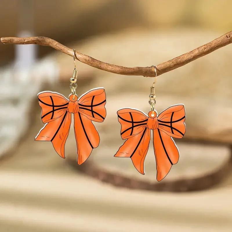 

6pcs Creative Acrylic Bow Exquisite Simple Earrings Baseball Football Softball Volleyball Earrings Fans Jewelry Accessories