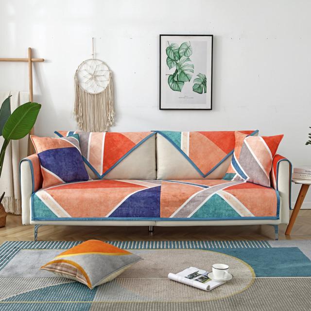 

Бархатный чехол для дивана в скандинавском стиле с принтом, одноместный 2/3/4-местный чехол для гостиной, геометрический чехол для дивана, защита для мебели, подушка для дивана 70x70cm 1pc