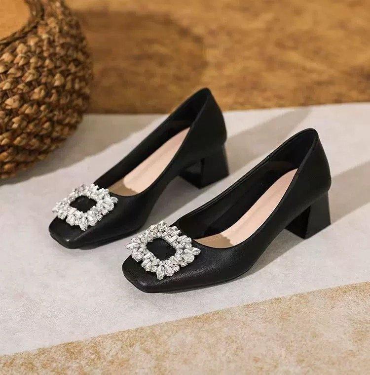 Interview water head drill single shoes new autumn black professional shoes thick heel high heels