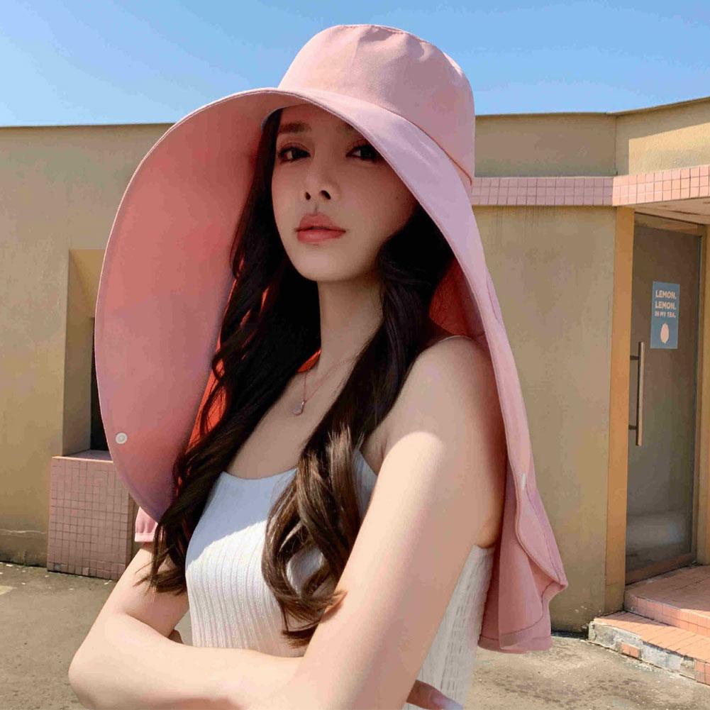 Large Brim Full Face Sun Protection Hat With Neck Shawl UV Protection Adjustable Summer Hat For Women Outdoor Beach Travel