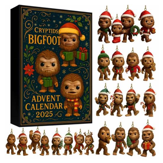 2025 Divoký adventní kalendář 24 Unikátní 3D ozdoba Sasquatch Vánoční odpočítávací krabička Sváteční dekorace Dárek pro dospělé a rodiny