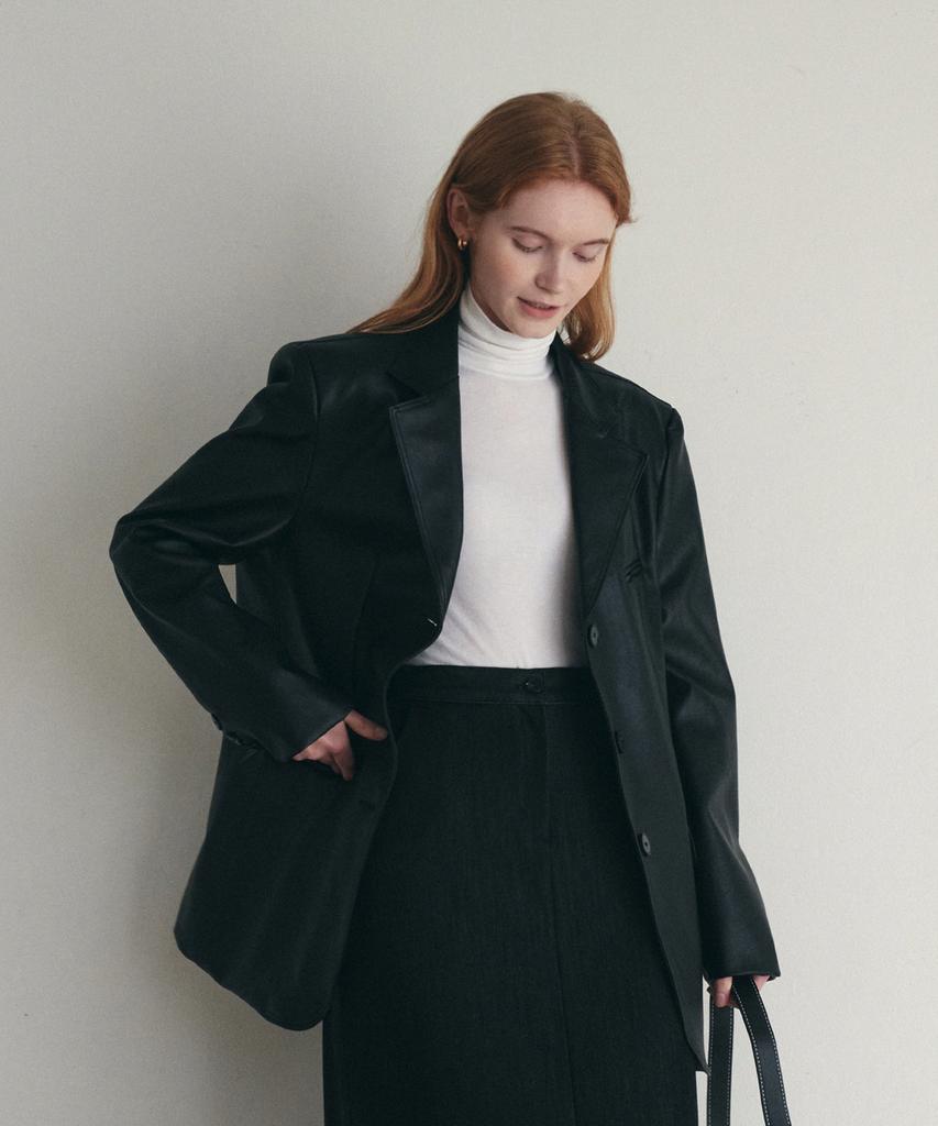 Loeil Oversized Single Leather Jacket - Black