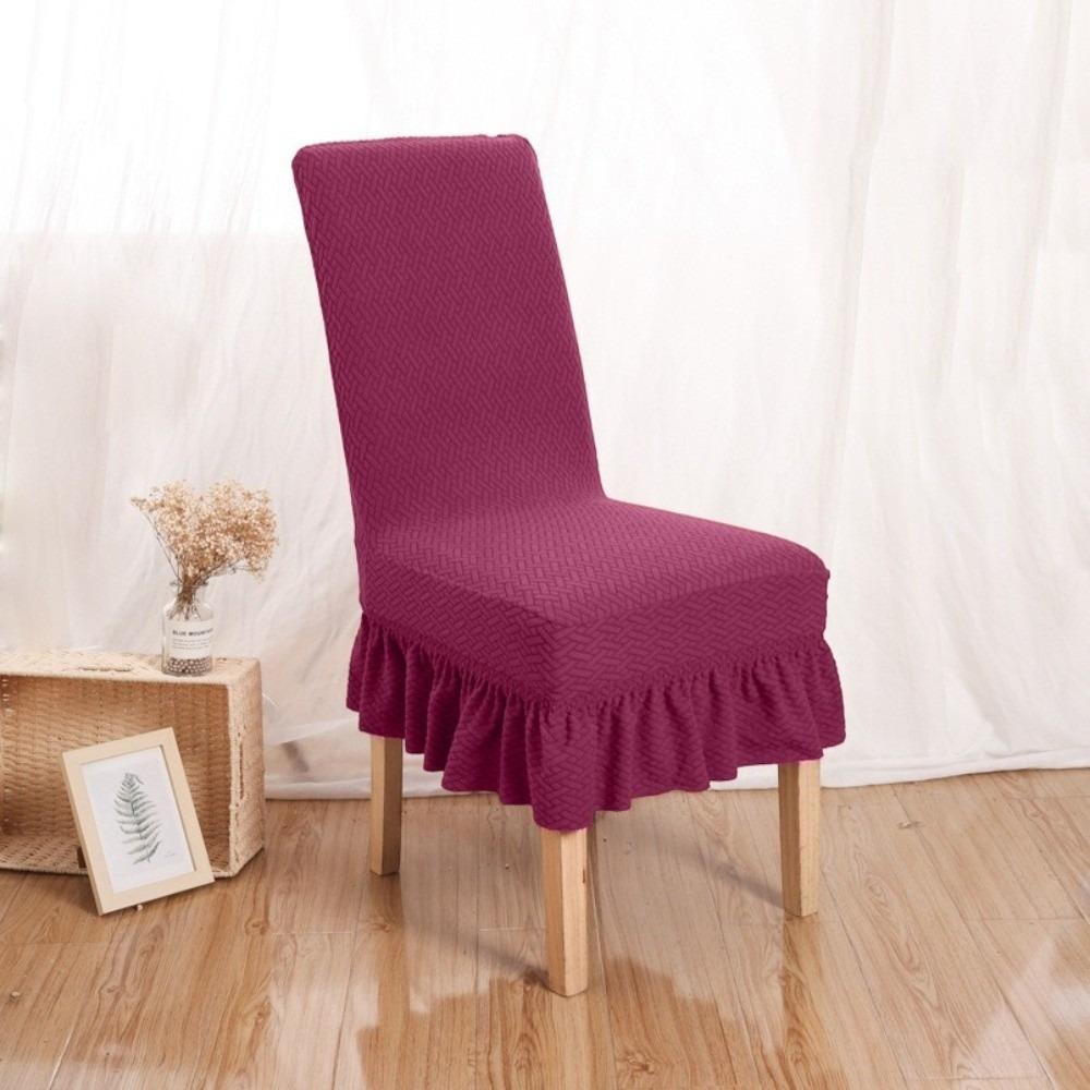 

Jacquard Fabric Elastic Chair Cover Skirt Style Universal Size Home Seat Chair Covers All Seasons Wedding Seat Covers вина червоного кольору