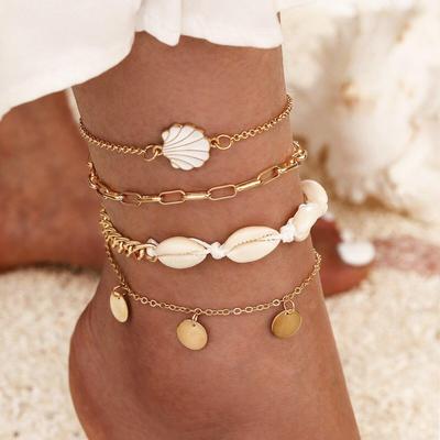 4 Pezzi/set Cavigliera Braccialetto con Conchiglie Bohemia da Donna Gioielli Estivi da Spiaggia Regalo