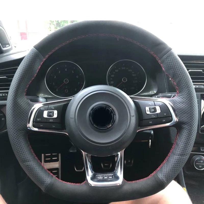 CARDAK Schwarzes Wildleder Leder Auto Lenkradbezug für Volkswagen Golf 7 MK7 GTI R VW Polo Scirocco 2015 2016
