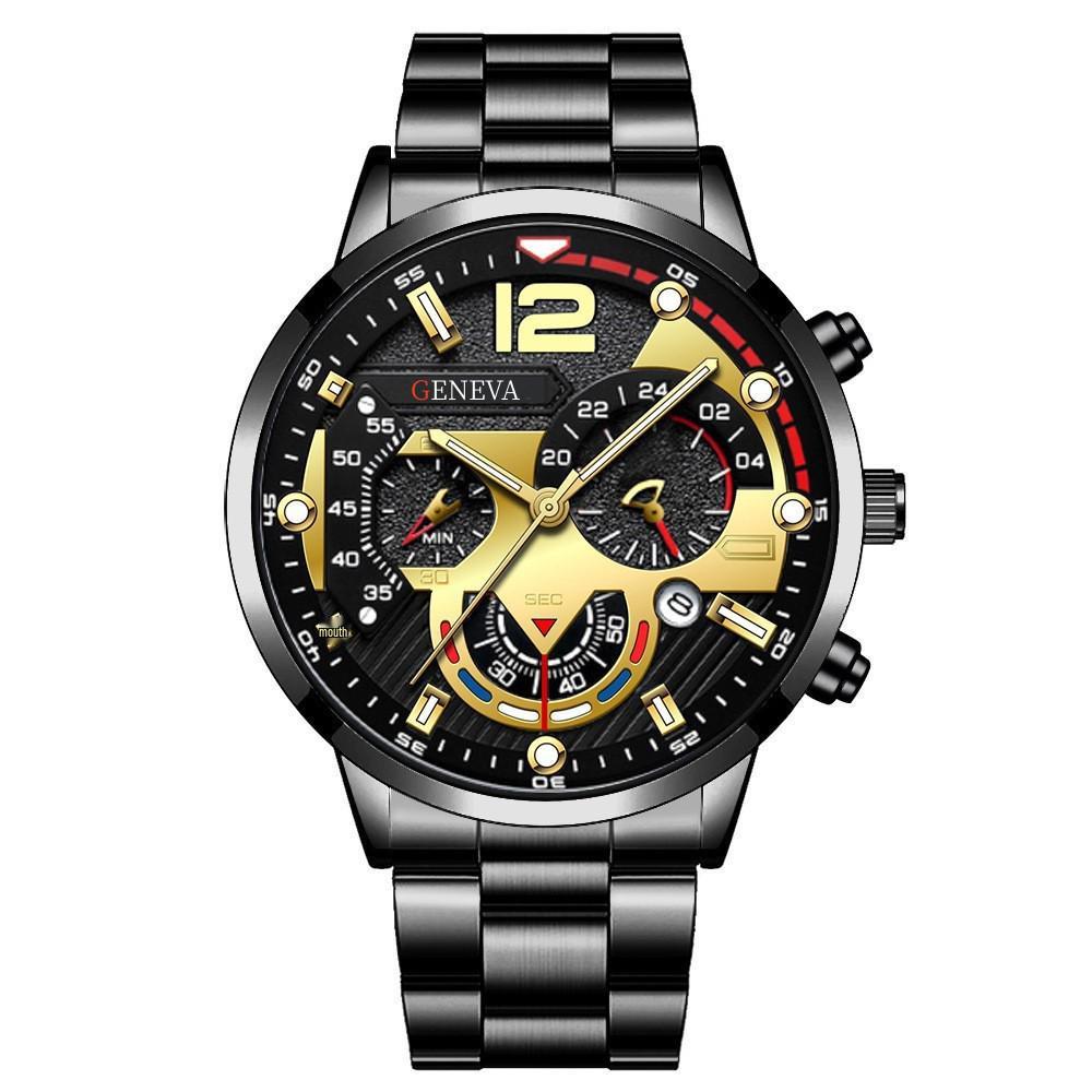 Men's Stainless Steel Business Wristwatch with Calendar and Quartz Movement