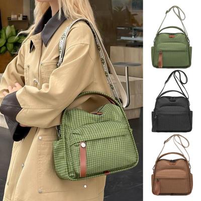 Women Plaid Sling Bag Shoulder Bag Crossbody Purse with Geometric Adjustable Strap Handbag with Top