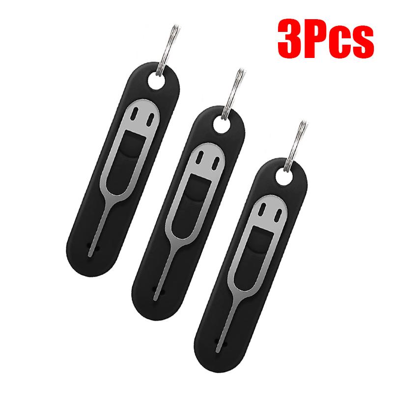 3pcs Silicone SIM Card Pin Keychain Phone ID Card Tray Pins Anti-lost KeyChains Stainless Steel Removal Needle Thimble Keyring