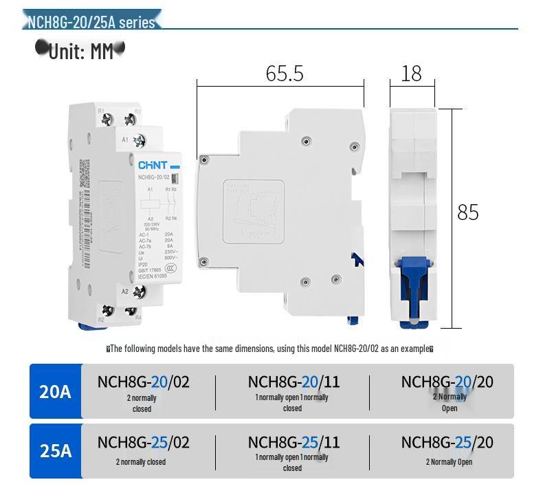 Zhengtai NCH8G AC Contactor: 2P Rail 4P, 220V Single-Phase, 20A/25A/40A/63A, Quiet Operation