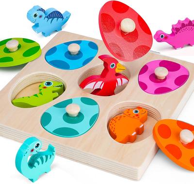 Montessori Wooden Dinosaur Puzzles Toys for Toddlers Dinosaur Match Eggs Peg Puzzles Early Learning Educational for Kids Gifts