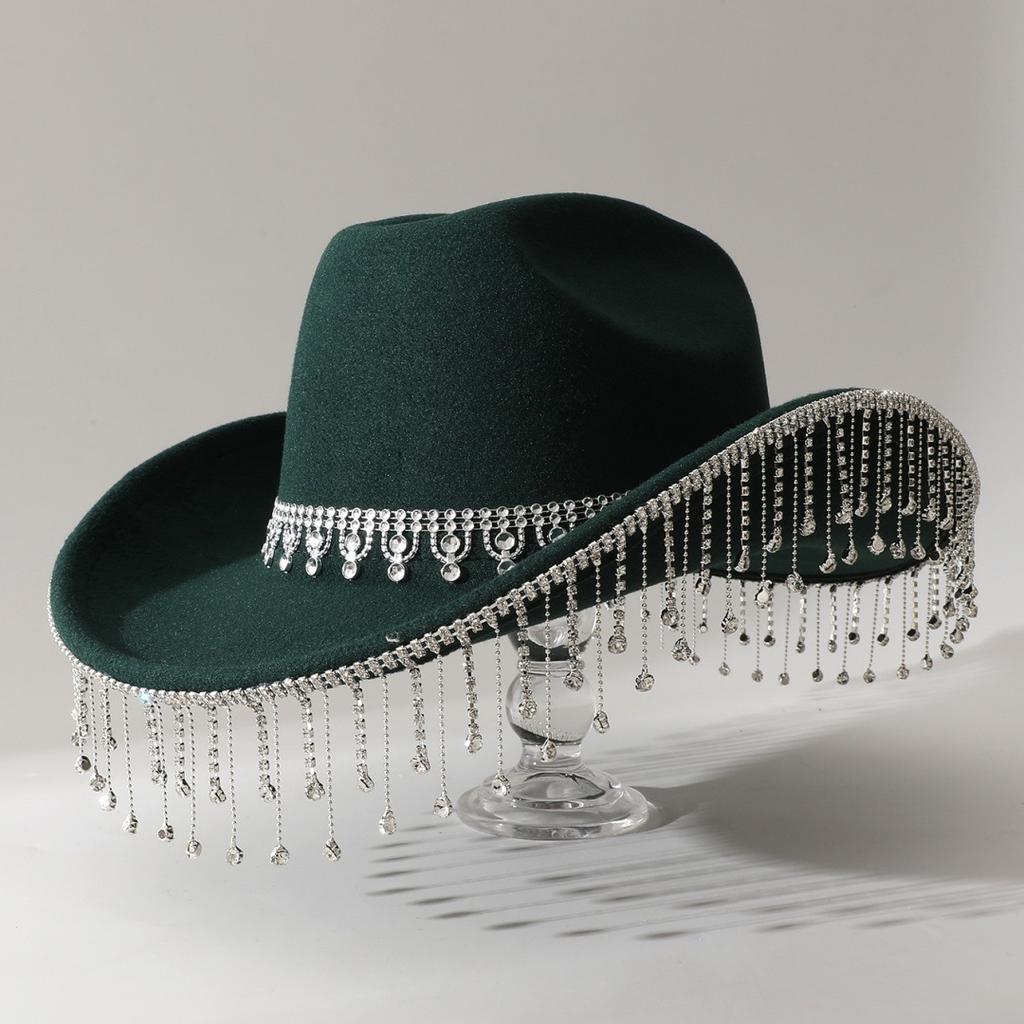 Popular Women's British Elegant Hat with Luxurious Rhinestone Chain and Rhinestone Tassels for Engagement and Vacation