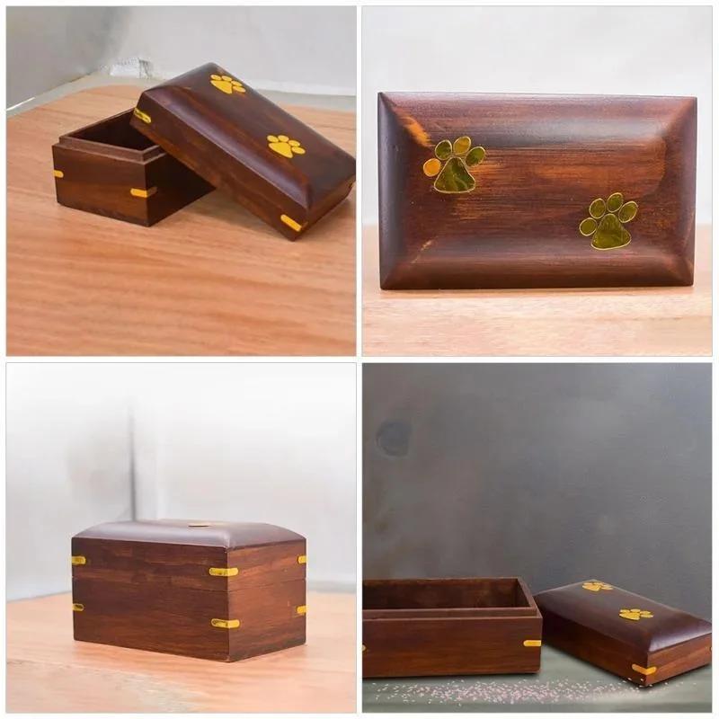 For Cat Dog Urns Footprint Memorial Wood Pet Ashes Box Cremation Forever Home Urns Small Dog Cremation Box for Ashes Box