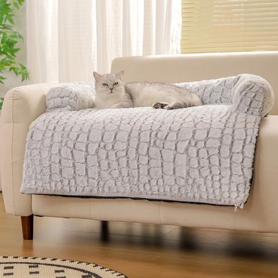 Dog Couch Bed Pet Calming Couch Plush Thermal Cat Bed with Anti-Slip Bottom Washable Removable Couch Protector Pet Bed for Sofa Bed Floor